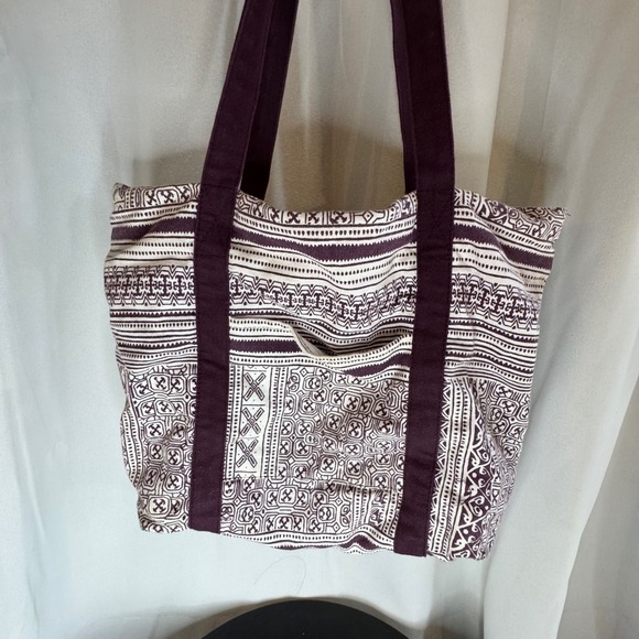 XL Tote Bag Geometric Print Canvas Shopper‎ Travel Beach Bag Purple White 12x15 - Picture 1 of 9